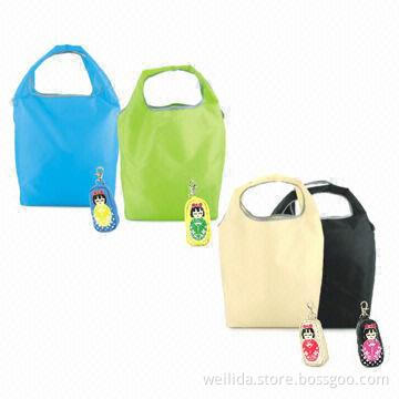Polyester Foldable Shopping Bag, Solid Color, 28 x 30 x 14cm with Small Pouch Attached